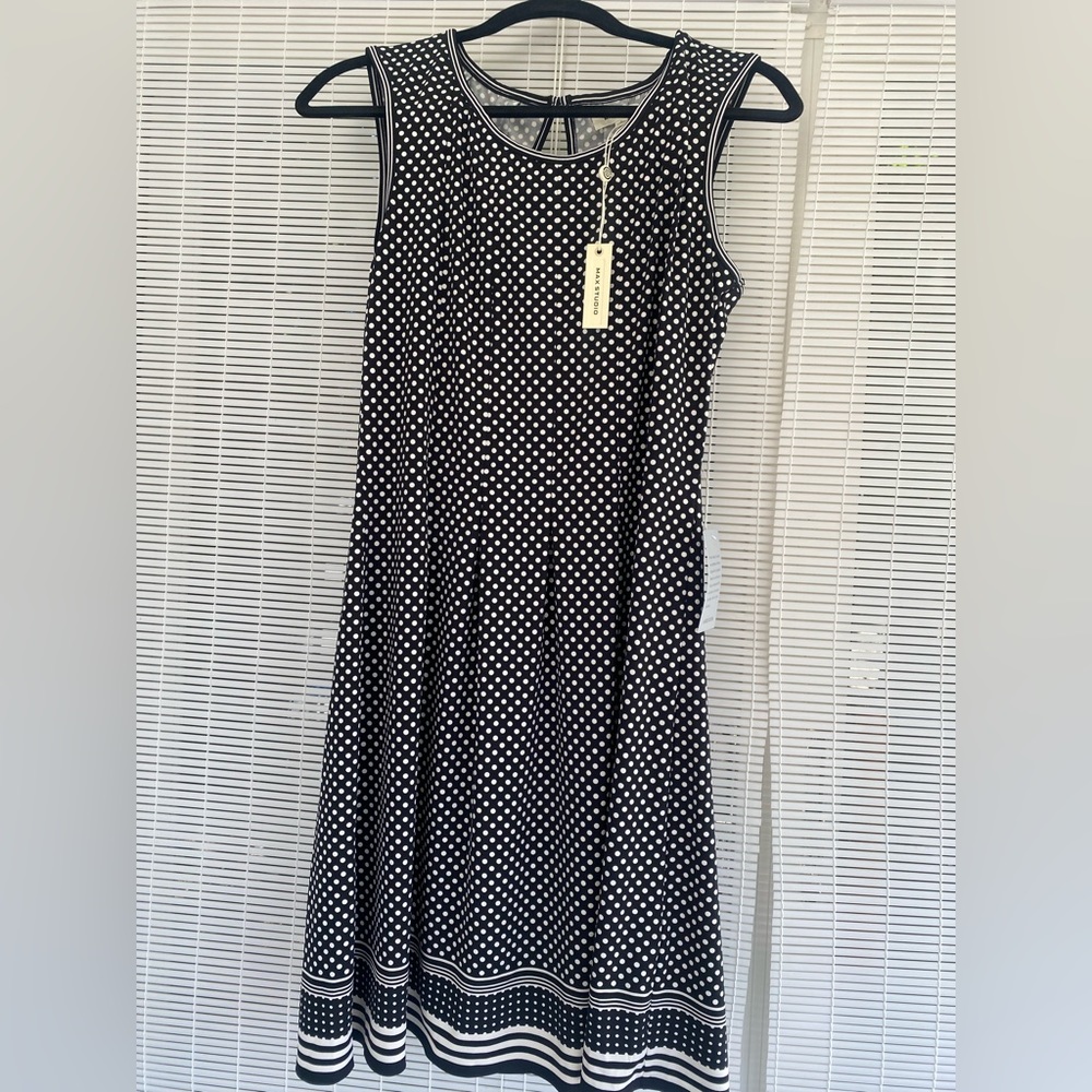 NWT size L black and white pleated patterned dress; Nordstrom Rack/Max Studio
